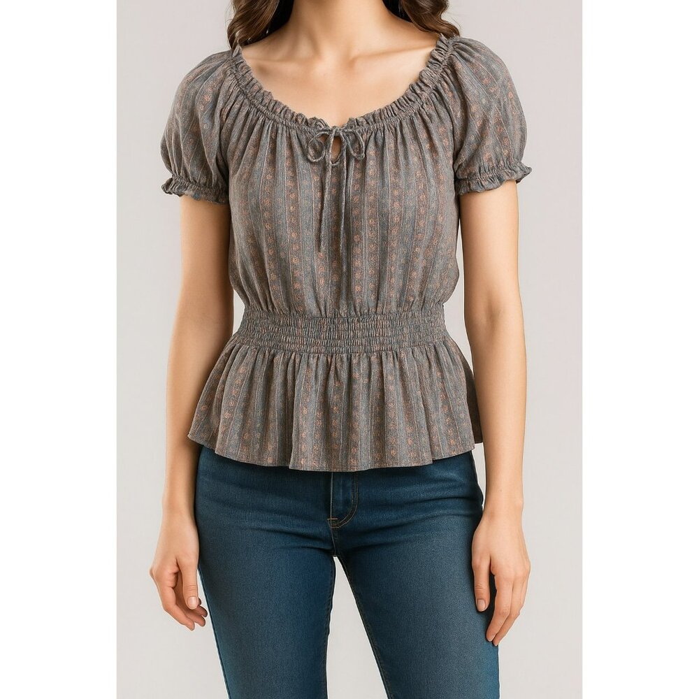 Lauren Ralph Lauren Short Sleeve Blouse LRG Multicolor Babydoll Bella Swan Y2K